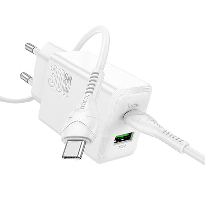 Chargeur réseau avec câble USB-C HOCO N71, 30W, 3A, 1 x USB-A - 1 x USB-C, Blanc