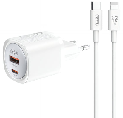 Netzladegerät mit Lightning-Kabel XO Design CE21, 30W, 3A, 1 x USB-A - 1 x USB-C, Weiß