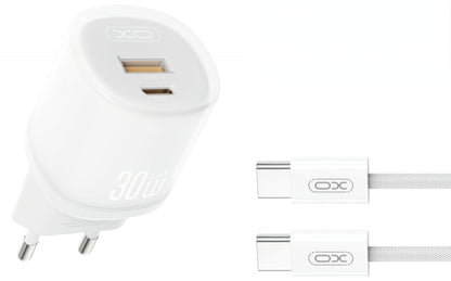 Netzladegerät mit USB-C Kabel XO Design L151, 30W, 3A, 1 x USB-A - 1 x USB-C, Weiß