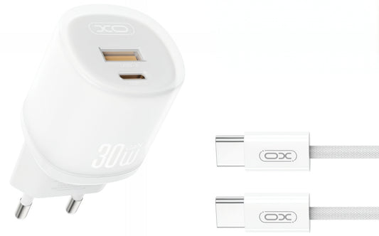 Netzladegerät mit USB-C Kabel XO Design L151, 30W, 3A, 1 x USB-A - 1 x USB-C, Weiß