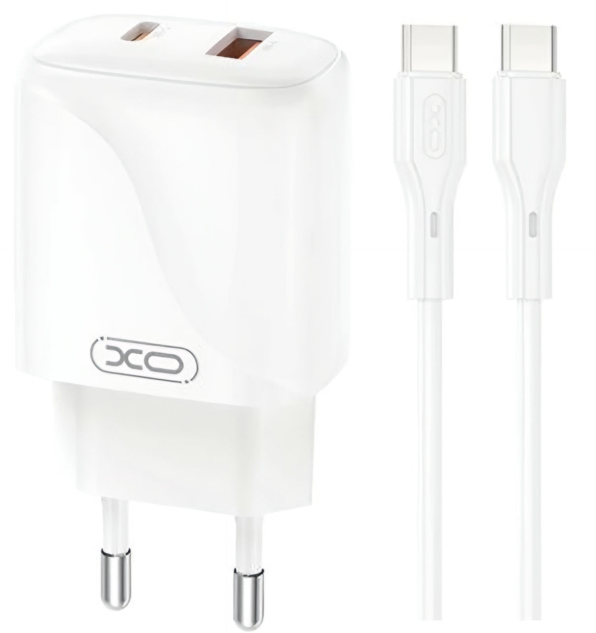 Netzladegerät mit USB-C Kabel XO Design L158, 20W, 3A, 1 x USB-A - 1 x USB-C, Weiß