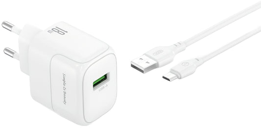 Netzladegerät mit microUSB-Kabel XO Design L135, 18W, 3A, 1 x USB-A, Weiß