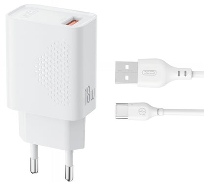 Netzladegerät mit USB-C Kabel XO Design L159, 18W, 3A, 1 x USB-A, Weiß