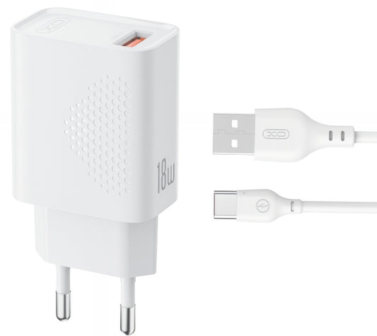 Netzladegerät mit USB-C Kabel XO Design L159, 18W, 3A, 1 x USB-A, Weiß