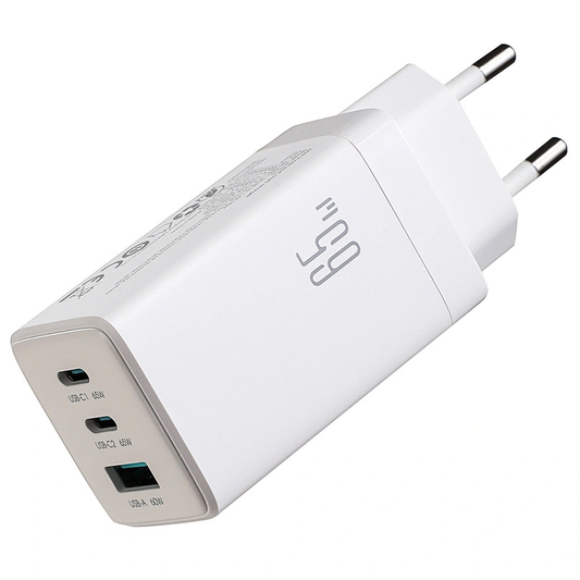 Chargeur réseau avec câble USB-C Joyroom JR-TG10, 65W, 3.25A, 1 x USB-A - 2 x USB-C, Blanc