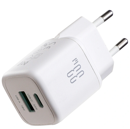Chargeur secteur avec câble USB-C Joyroom JR-TG7, 33W, 3A, 1 x USB-A - 1 x USB-C, Blanc