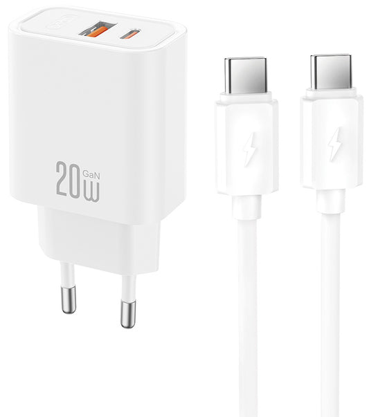 Netzteil mit USB-C-Kabel XO Design CE40, 20W, 3A, 1 x USB-A - 1 x USB-C, Weiß
