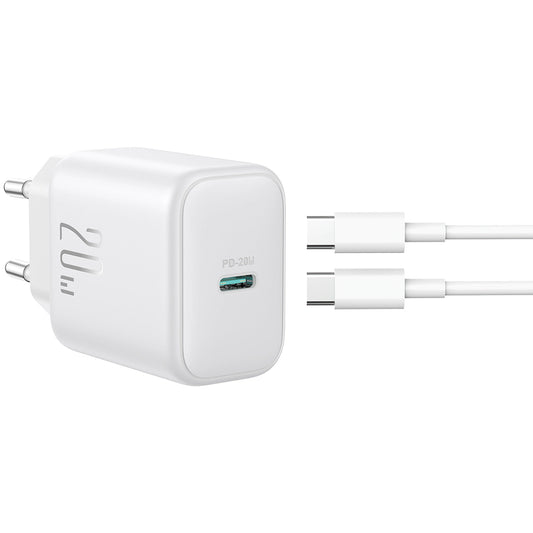 Chargeur réseau avec câble USB-C Joyroom JR-TCF20, 20W, 3A, 1 x USB-C, Blanc