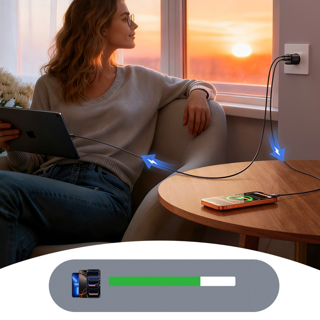 Netzteil mit USB-C-Kabel Joyroom JR-TG7, 33W, 3A, 1 x USB-A - 1 x USB-C, Schwarz
