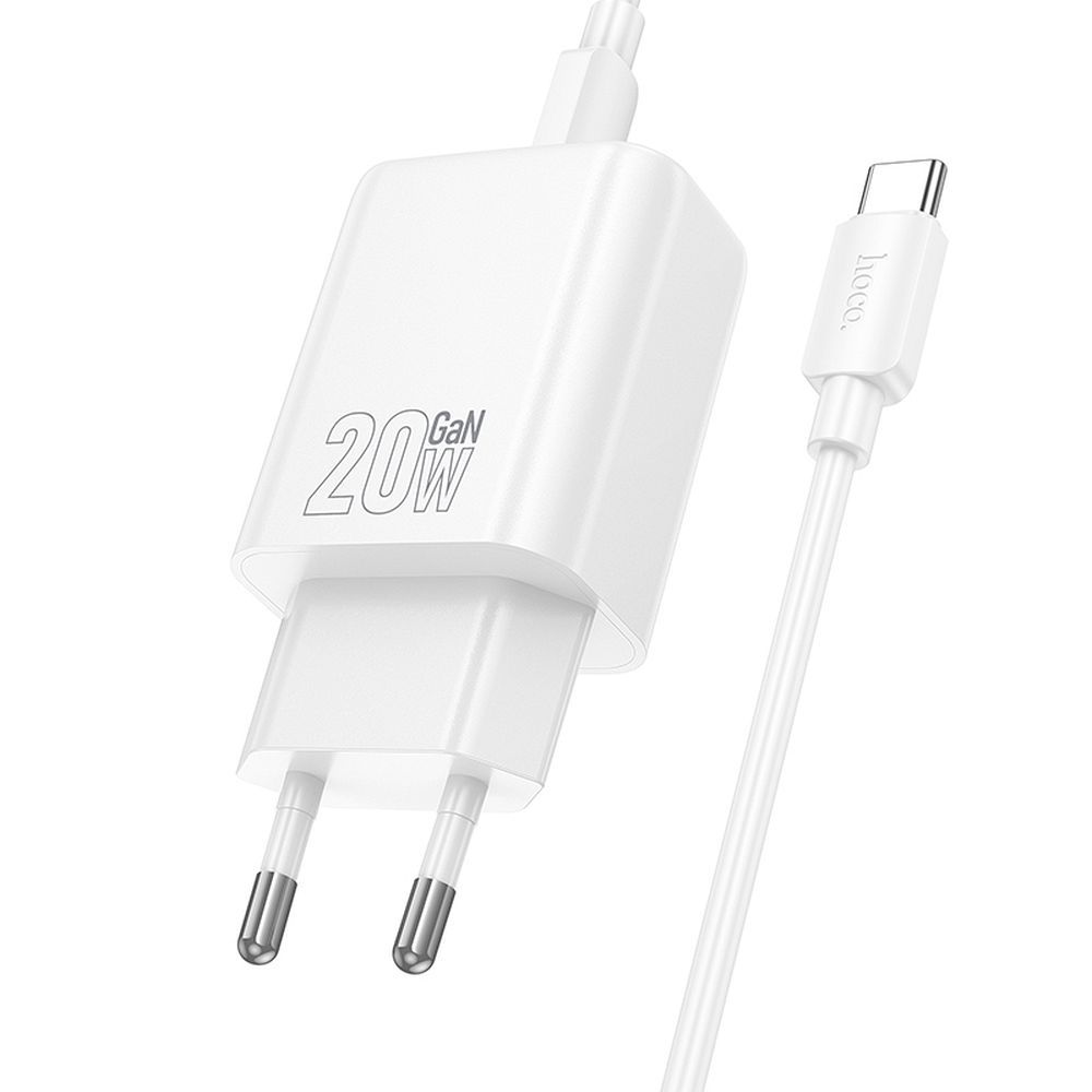 Chargeur réseau avec câble USB-C HOCO N60, 20W, 3A, 1 x USB-C, Blanc