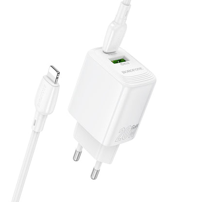 Chargeur réseau avec câble Lightning Borofone BN27 Fuente, 20W, 3A, 1 x USB-A - 1 x USB-C, Blanc