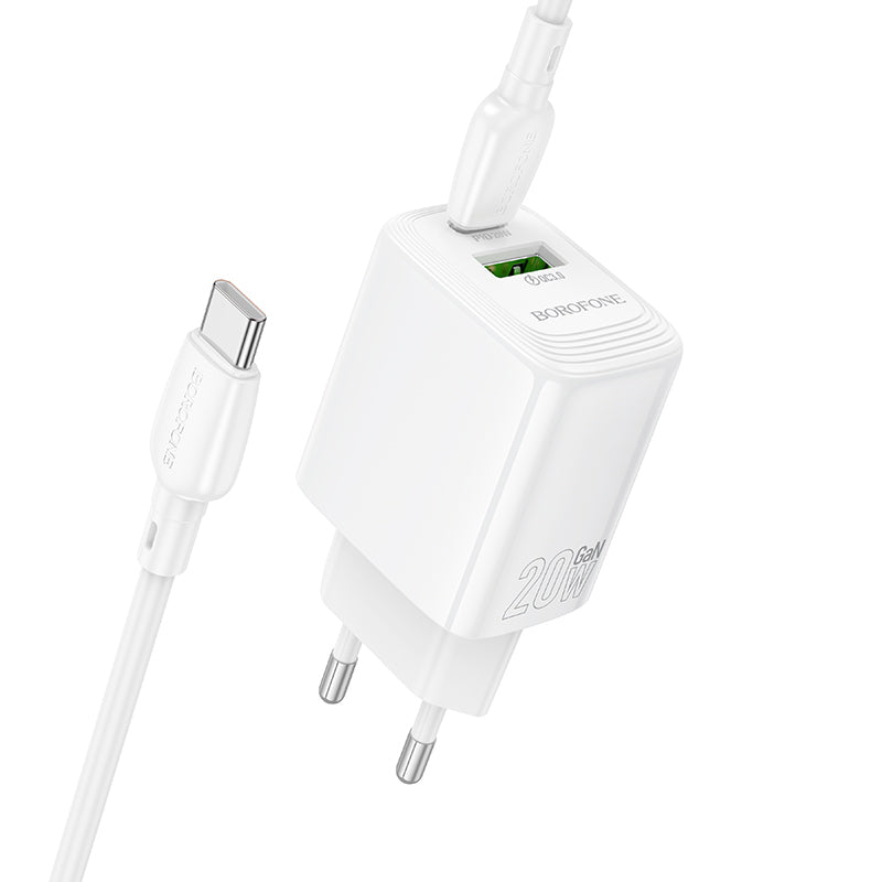 Netzladegerät mit USB-C Kabel Borofone BN27 Fuente, 20W, 3A, 1 x USB-A - 1 x USB-C, Weiß