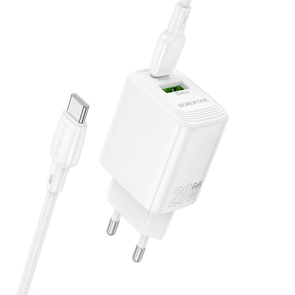 Netzladegerät mit USB-C Kabel Borofone BN27 Fuente, 20W, 3A, 1 x USB-A - 1 x USB-C, Weiß