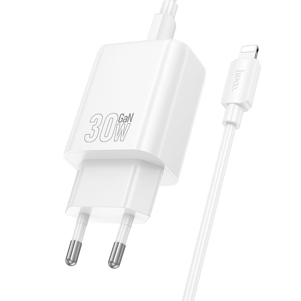 Chargeur réseau avec câble Lightning HOCO N62, 30W, 3A, 1 x USB-C, Blanc