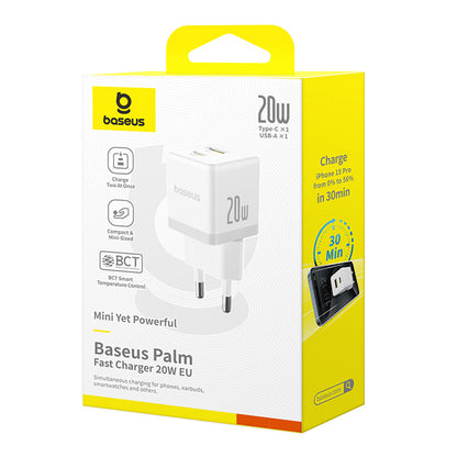 Chargeur Réseau avec Câble USB-C Baseus Palm, 20W, 3A, 1 x USB-A - 1 x USB-C, Blanc P10111608213-01