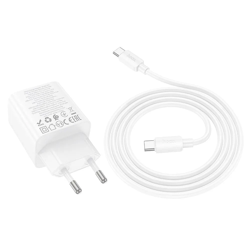 Chargeur réseau avec câble USB-C HOCO N55, 20W, 3A, 2 x USB-A - 2 x USB-C, Blanc