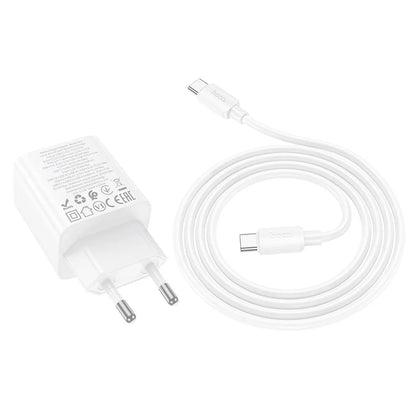 Chargeur réseau avec câble USB-C HOCO N55, 20W, 3A, 2 x USB-A - 2 x USB-C, Blanc