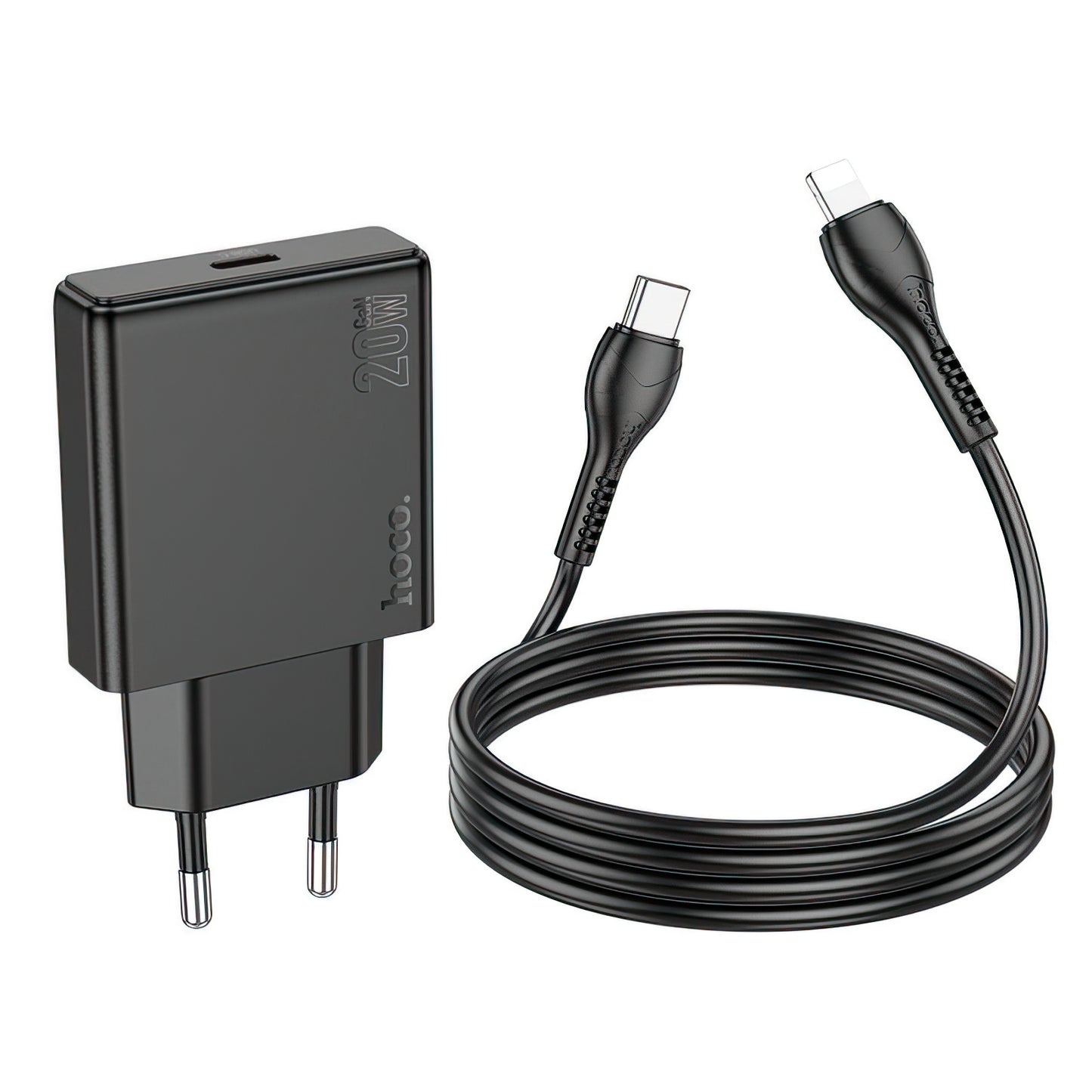 Netzladegerät mit Lightning-Kabel HOCO N37, 30W, 3A, 1 x USB-C, Schwarz