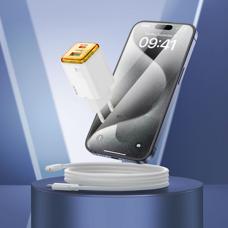 Netzladegerät mit USB-C Kabel HOCO N52, 20W, 3A, 1 x USB-A - 1 x USB-C, Weiß