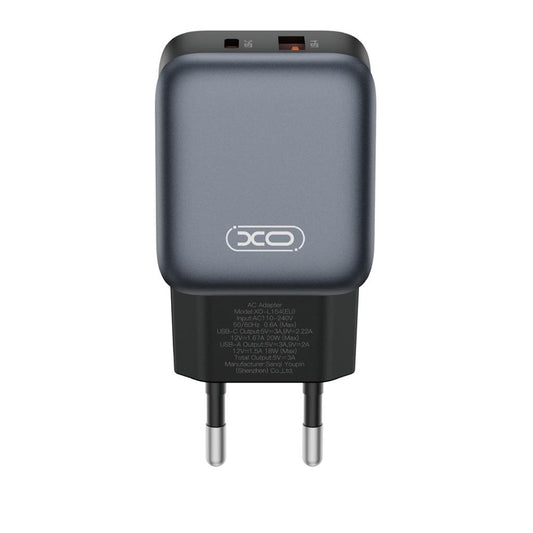 Chargeur réseau avec câble USB-C XO Design L154, 20W, 3A, 1 x USB-A - 1 x USB-C, Noir