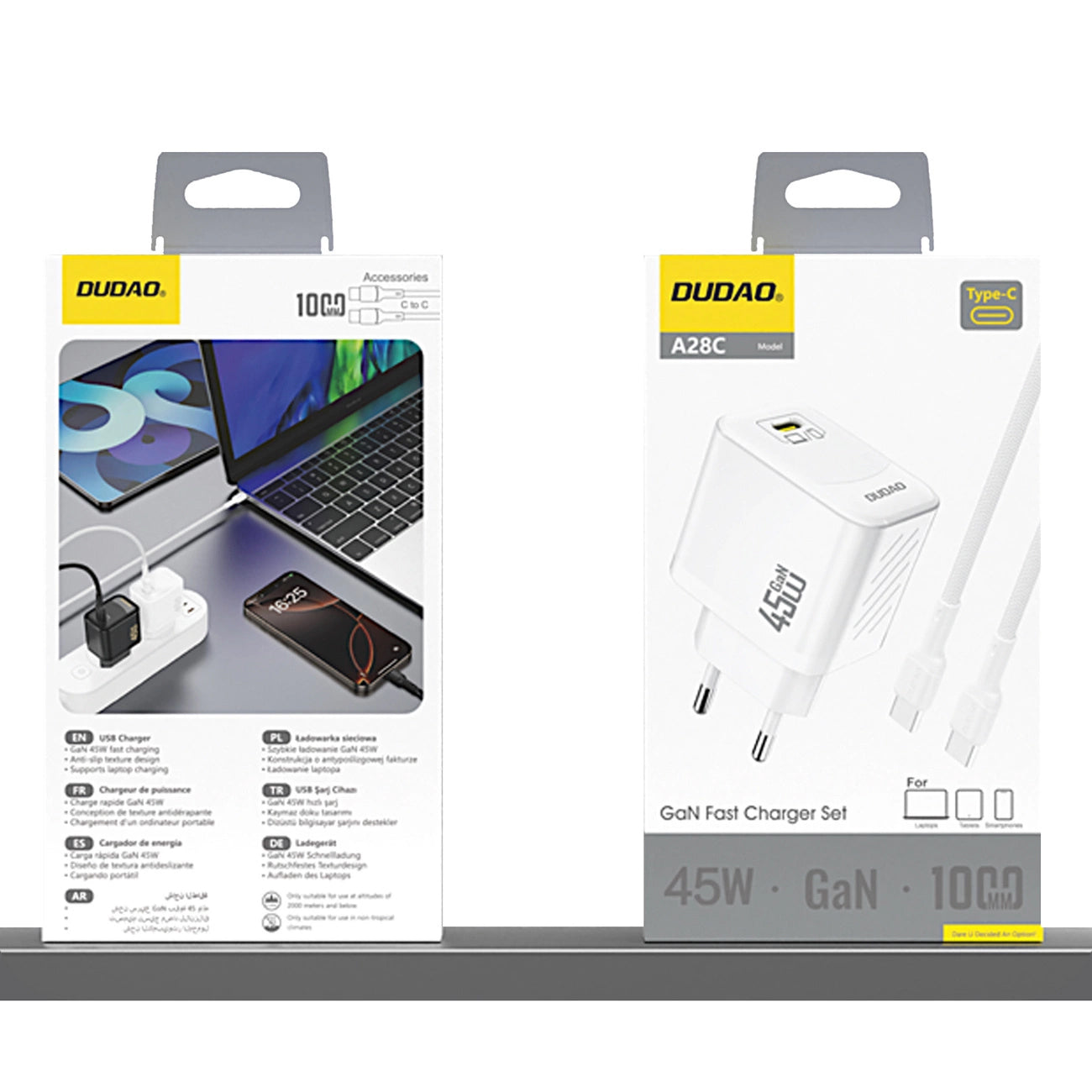 Chargeur réseau avec câble USB-C Dudao A28C, 45W, 3A, 1 x USB-C, Blanc