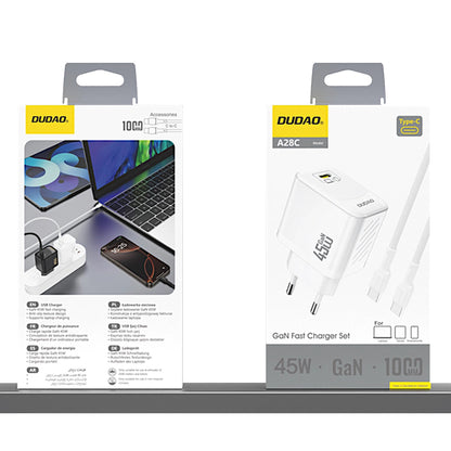 Chargeur réseau avec câble USB-C Dudao A28C, 45W, 3A, 1 x USB-C, Blanc