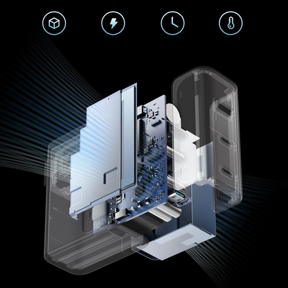 Chargeur réseau avec câble USB-C Cuktech, 100W, 5A, 1 x USB-A - 2 x USB-C, Gris CUKAD1003EUG
