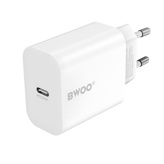 Chargeur réseau avec câble Lightning BWOO CDA233, 20W, 3A, 1 x USB-C, Blanc