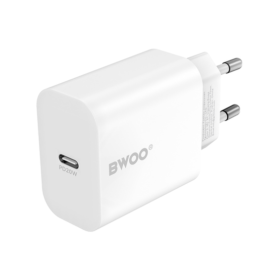 Chargeur réseau avec câble USB-C BWOO CDA233, 20W, 3A, 1 x USB-C, Blanc