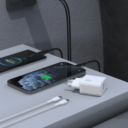 Netzladegerät mit USB-C Kabel Dudao A27Max, 35W, 1 x USB-A - 1 x USB-C, Weiß