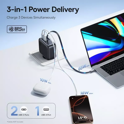 Netzladegerät mit USB-C Kabel Baseus EnerCore CJ11, 100W, 1 x USB-A - 2 x USB-C, Schwarz E0120M00