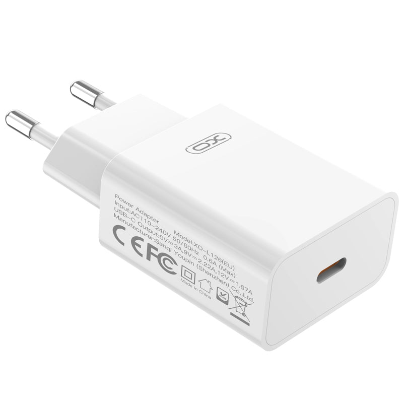 Netzteil mit Lightning-Kabel XO Design L126, 20W, 3A, 1 x USB-C, Weiß