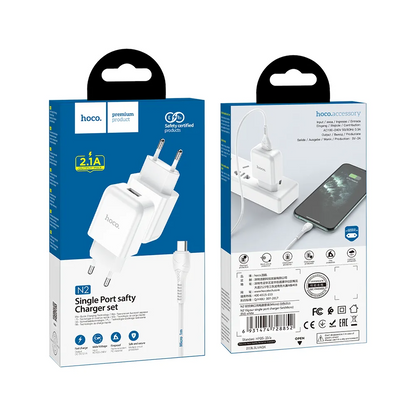 Netzladegerät mit microUSB-Kabel HOCO N3, 18W, 3A, 1 x USB-A, Weiß