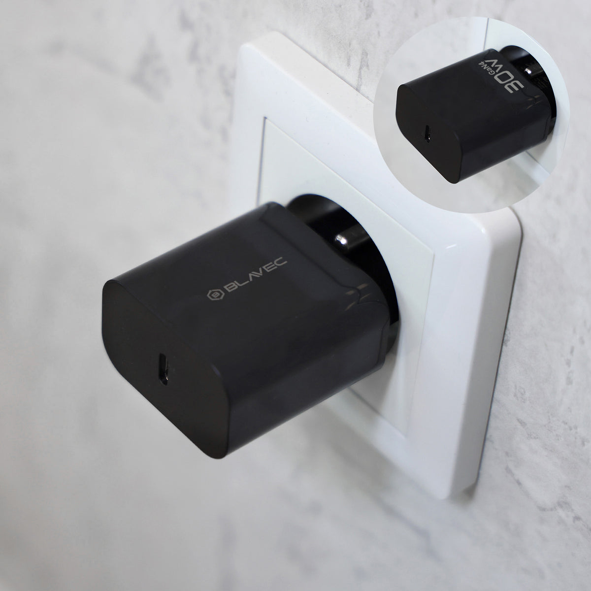 Chargeur secteur avec câble USB-C Blavec BC-14, 30 W, 3 A, 1 x USB-C, noir