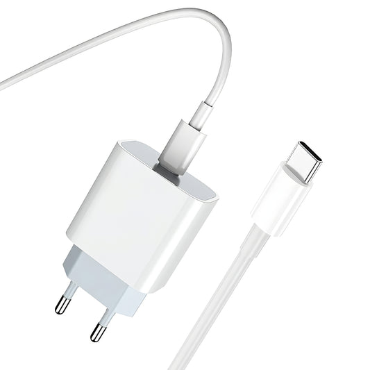 Chargeur Secteur Avec Câble USB-C Prestico F8S, 20W, 3A, 1 x USB-C, Blanc
