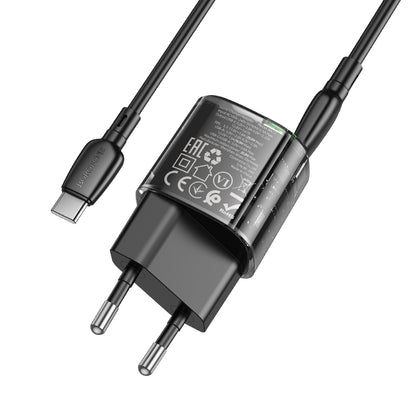 Netzladegerät mit USB-C Kabel Borofone BN17 Sunlight, 20W, 3A, 1 x USB-A - 1 x USB-C, Schwarz
