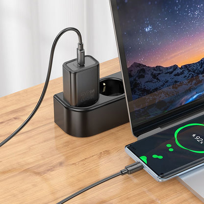 Chargeur réseau avec câble USB-C HOCO N60, 20W, 3A, 1 x USB-C, Noir
