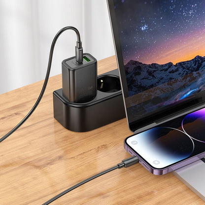 Netzladegerät mit Lightning-Kabel HOCO N63, 30W, 3A, 1 x USB-A - 1 x USB-C, Schwarz