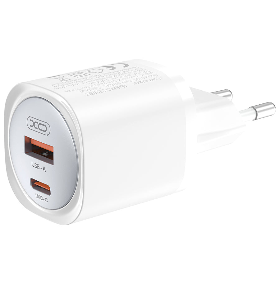 Netzladegerät mit USB-C Kabel XO Design CE21, 30W, 3A, 1 x USB-A - 1 x USB-C, Weiß