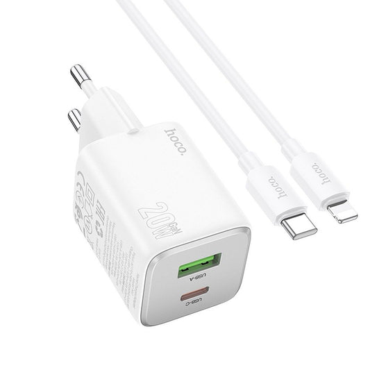 Netzladegerät mit Lightning-Kabel HOCO N41, 20W, 3A, 1 x USB-A - 1 x USB-C, Weiß