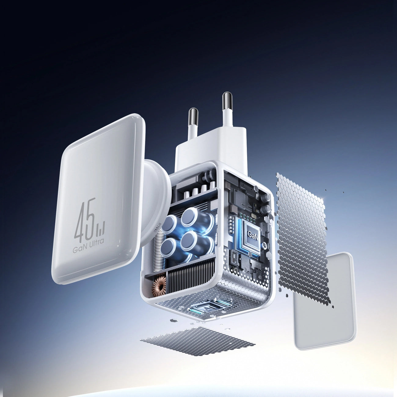 Chargeur réseau avec câble USB-C Joyroom JR-TCL05, 45W, 3A, 2 x USB-C, Blanc