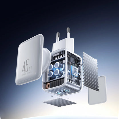 Chargeur réseau avec câble USB-C Joyroom JR-TCL05, 45W, 3A, 2 x USB-C, Blanc