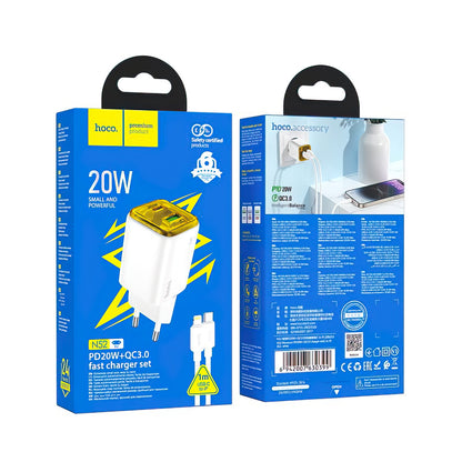 Netzladegerät mit Lightning-Kabel HOCO N52, 20W, 3A, 1 x USB-A - 1 x USB-C, Weiß