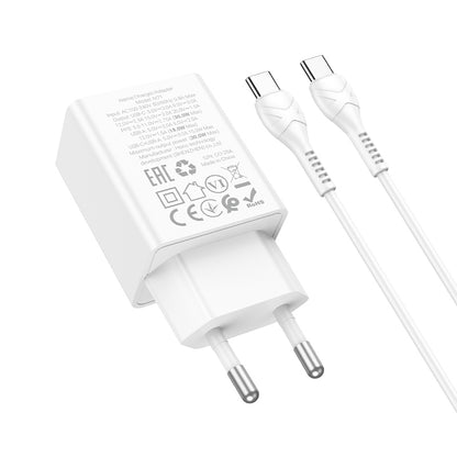 Chargeur réseau avec câble USB-C HOCO N71, 30W, 3A, 1 x USB-A - 1 x USB-C, Blanc