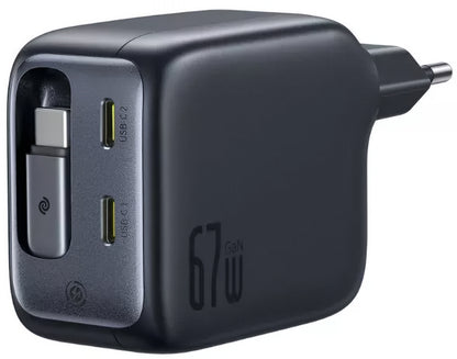 Chargeur réseau avec câble USB-C Baseus EnerCore CJ11, 67W, 3.35A, 2 x USB-C, Noir E0121E00
