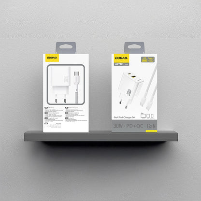 Netzladegerät mit USB-C Kabel Dudao A27TCEU, 30W, 1 x USB-A - 1 x USB-C, Weiß