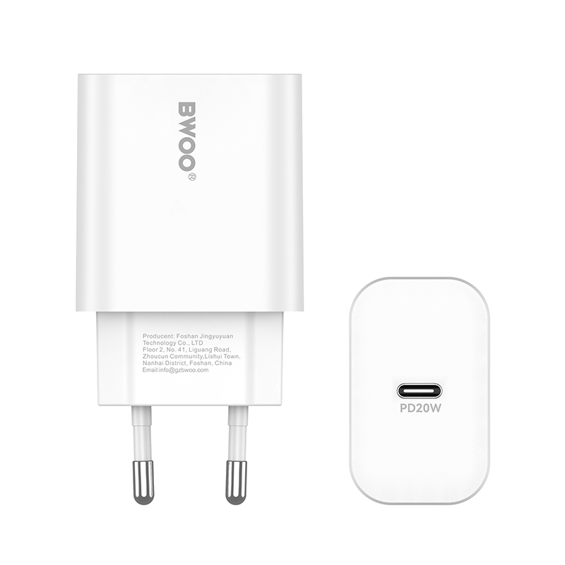 Chargeur réseau avec câble USB-C BWOO CDA233, 20W, 3A, 1 x USB-C, Blanc