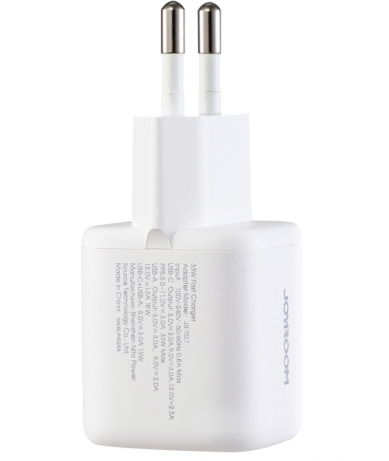 Chargeur secteur avec câble USB-C Joyroom JR-TG7, 33W, 3A, 1 x USB-A - 1 x USB-C, Blanc