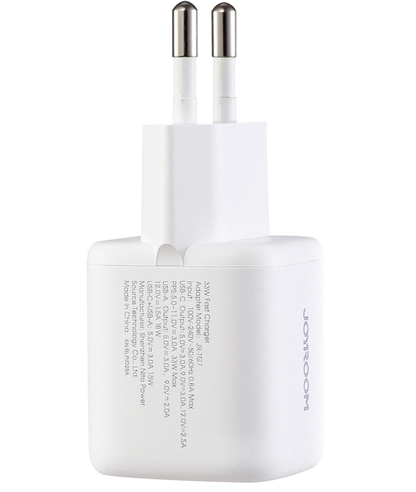 Chargeur secteur avec câble USB-C Joyroom JR-TG7, 33W, 3A, 1 x USB-A - 1 x USB-C, Blanc