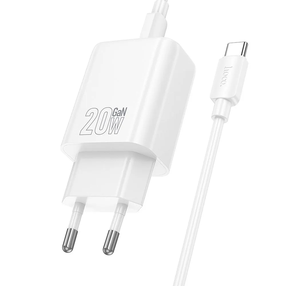 Network Charger with Lightning Cable HOCO N60, 20W, 3A, 1 x USB-C, White